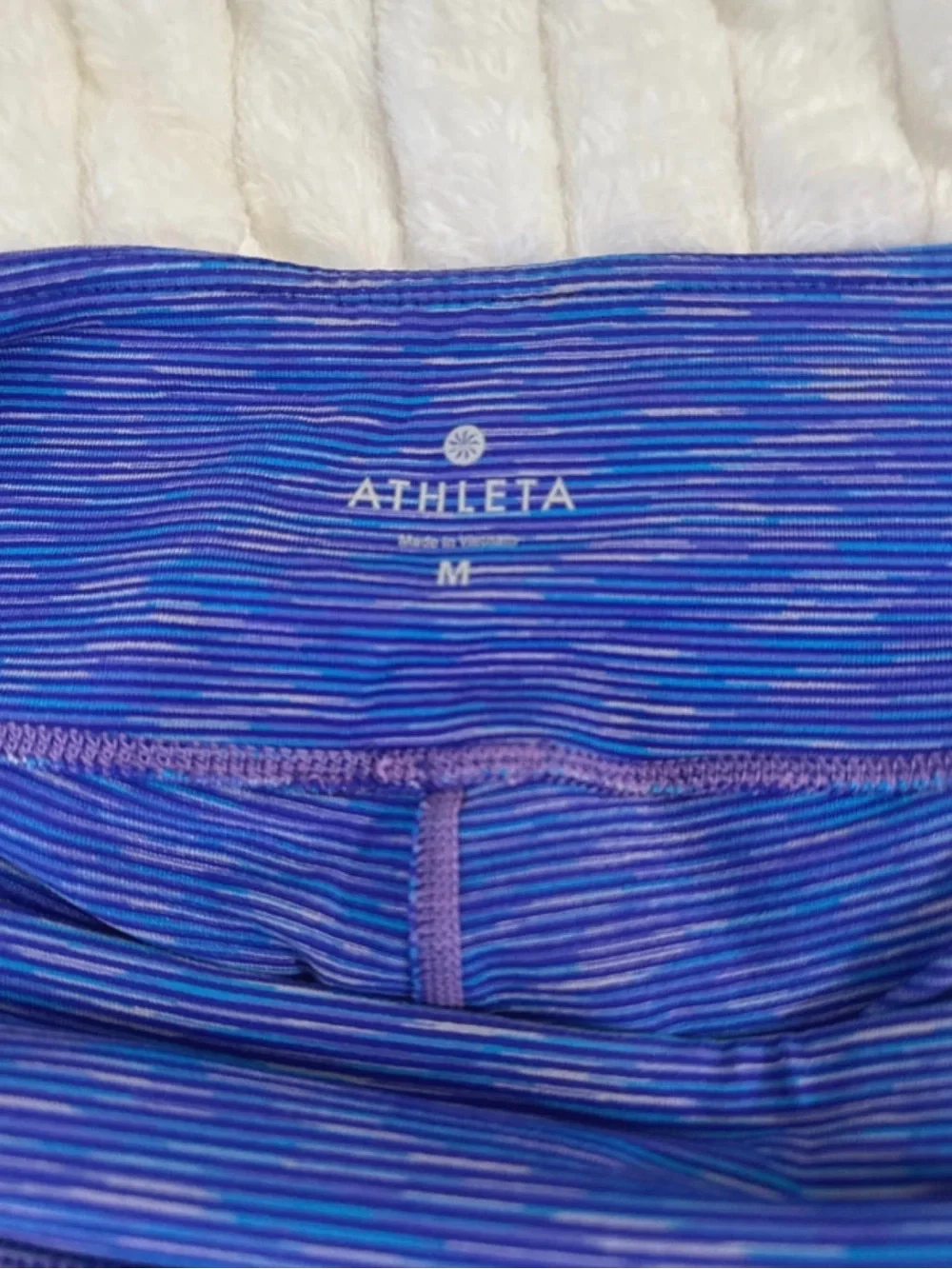 Athleta Blue Capri Leggings with Pink Stitching